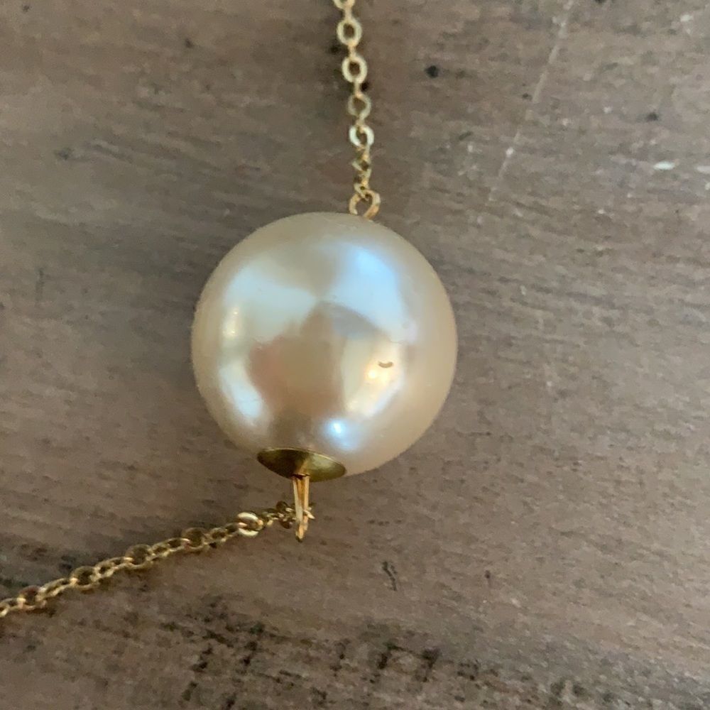 Gold & Pearl Chain Long Necklace - Picture 4 of 4